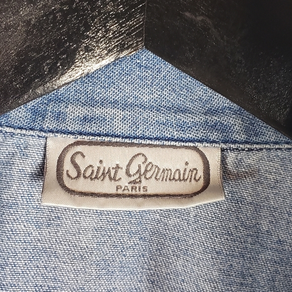 Vintage Saint Germain Blue Chambray Jacket Sz L ? Crotchet Button Up Jean Denim - Picture 6 of 12